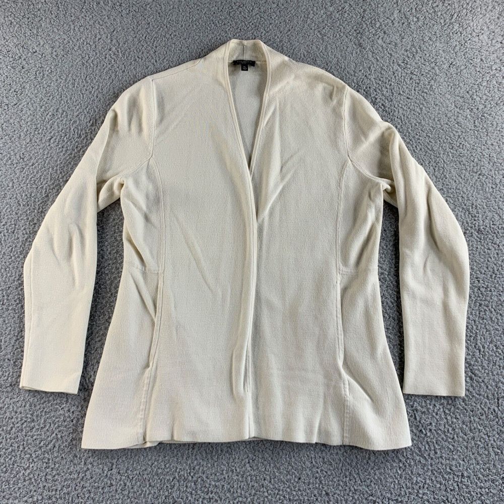 Talbots Cardigan Sweater Womens‎ Petite Medium Ivory Duster Open Front Pockets